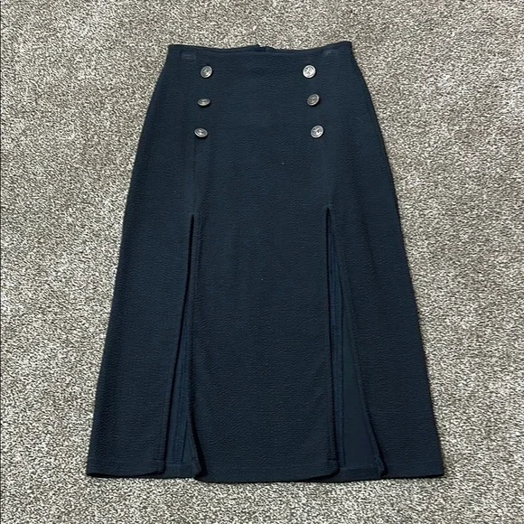 Maeve Dual Split Button Midi skirt size 4 Navy Blue dual slit - Picture 15 of 16